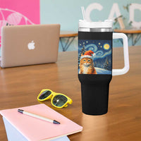 Christmas Van Gogh Cat Tumbler With Handle In Santa Hat Starry Night