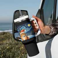 Christmas Van Gogh Cat Tumbler With Handle In Santa Hat Starry Night