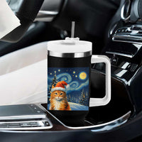 Christmas Van Gogh Cat Tumbler With Handle In Santa Hat Starry Night