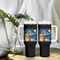 Christmas Van Gogh Cat Tumbler With Handle In Santa Hat Starry Night