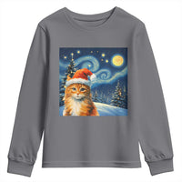 Christmas Van Gogh Cat Youth Sweatshirt In Santa Hat Starry Night - Wonder Print Shop