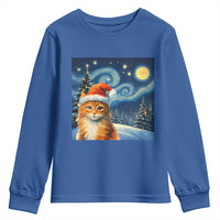 Christmas Van Gogh Cat Youth Sweatshirt In Santa Hat Starry Night - Wonder Print Shop