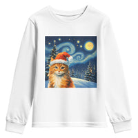 Christmas Van Gogh Cat Youth Sweatshirt In Santa Hat Starry Night - Wonder Print Shop