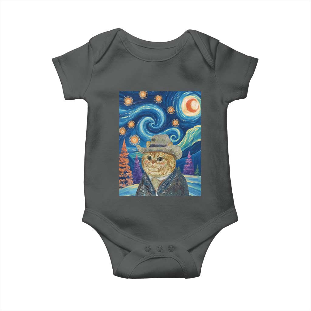 Funny Van Gogh Cat in Starry Night Baby Onesie - Wonder Print Shop