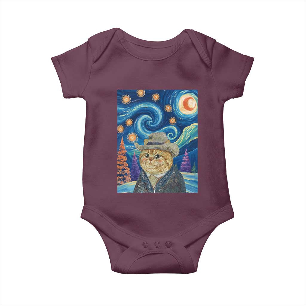 Funny Van Gogh Cat in Starry Night Baby Onesie - Wonder Print Shop