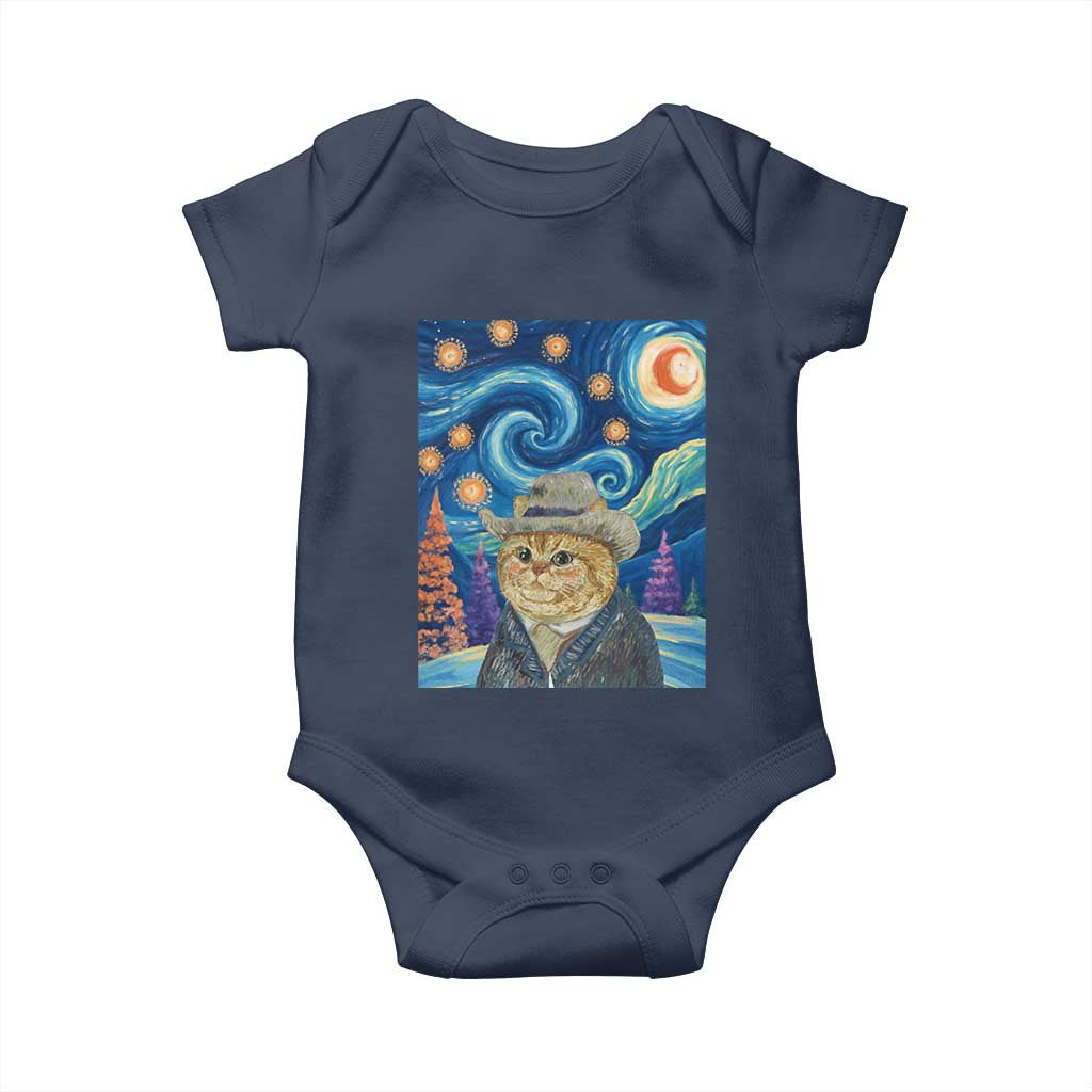 Funny Van Gogh Cat in Starry Night Baby Onesie - Wonder Print Shop