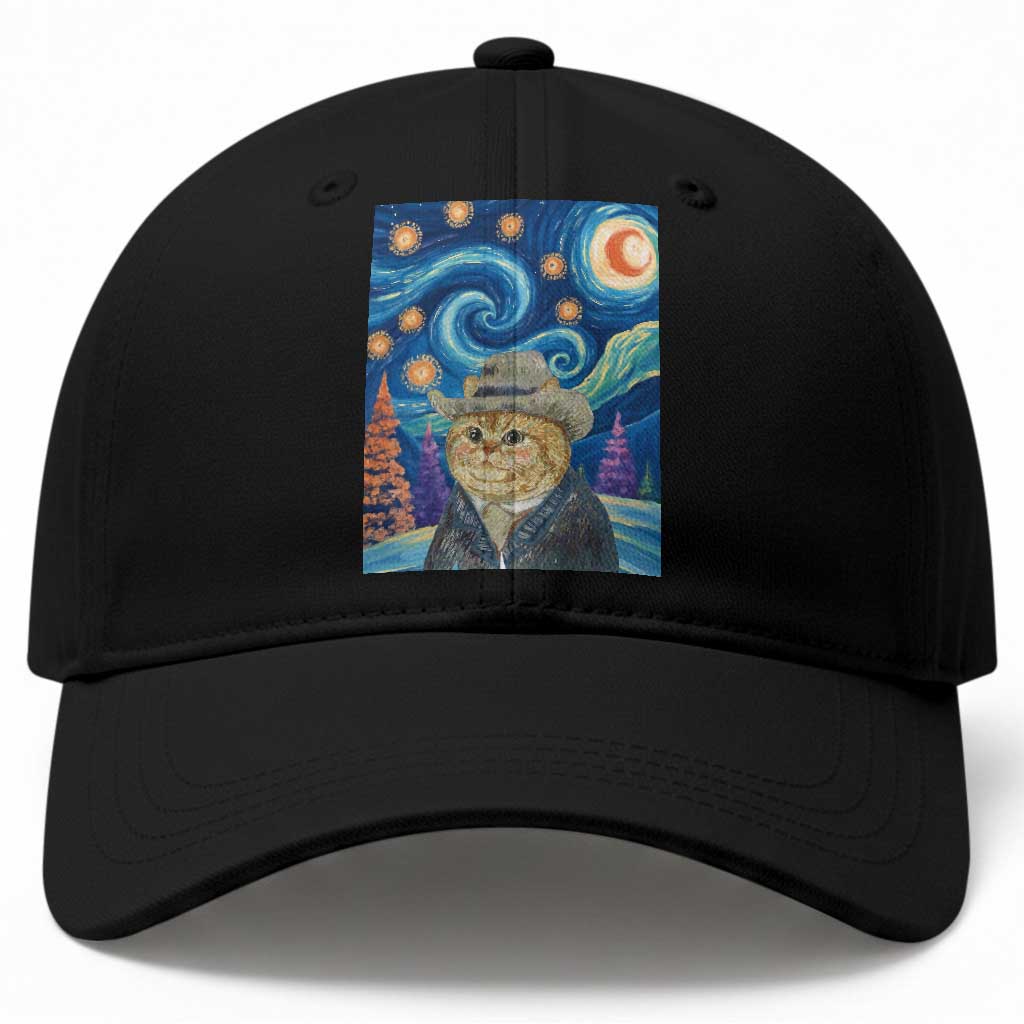 Funny Van Gogh Cat in Starry Night Baseball Cap