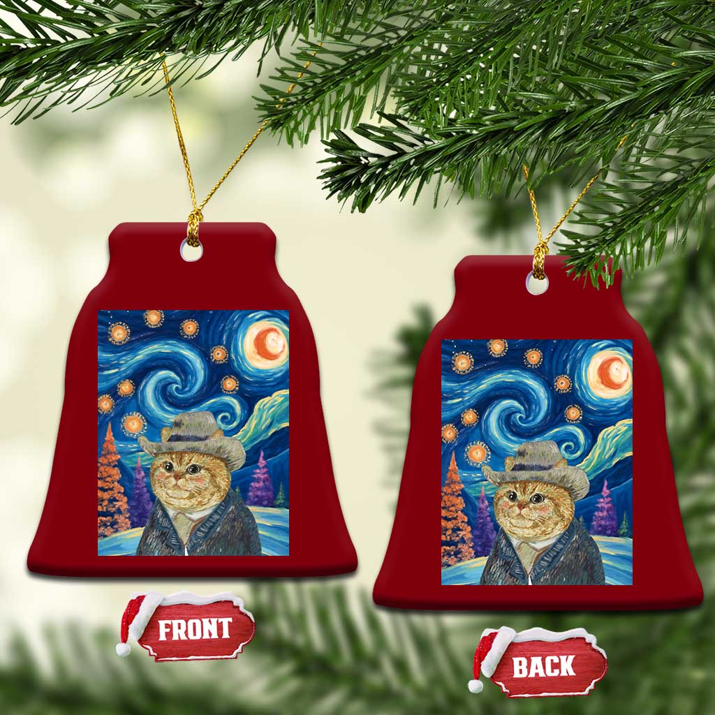 Funny Van Gogh Cat in Starry Night Ceramic Ornament - Wonder Print Shop