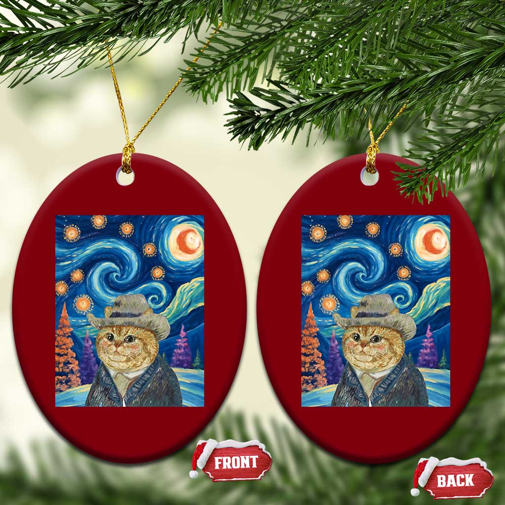 Funny Van Gogh Cat in Starry Night Ceramic Ornament - Wonder Print Shop