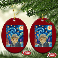 Funny Van Gogh Cat in Starry Night Ceramic Ornament - Wonder Print Shop