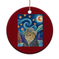 Funny Van Gogh Cat in Starry Night Ceramic Ornament - Wonder Print Shop