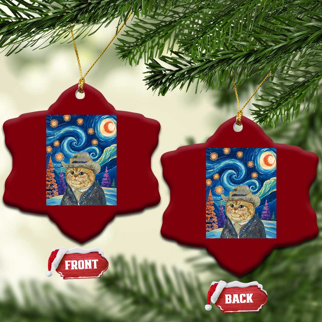 Funny Van Gogh Cat in Starry Night Ceramic Ornament - Wonder Print Shop