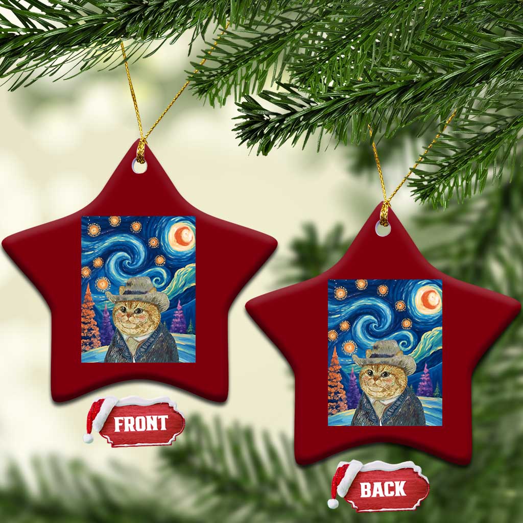 Funny Van Gogh Cat in Starry Night Ceramic Ornament - Wonder Print Shop