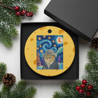 Funny Van Gogh Cat in Starry Night Ceramic Ornament - Wonder Print Shop