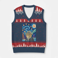 Funny Van Gogh Cat in Starry Night V-Neck Knit Sweater Vest - Wonder Print Shop