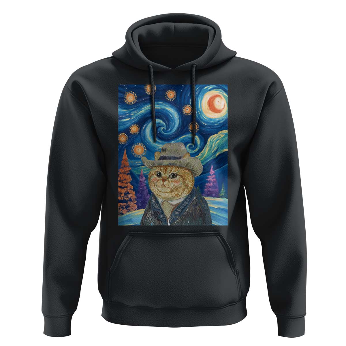 Funny Van Gogh Cat in Starry Night Hoodie - Wonder Print Shop