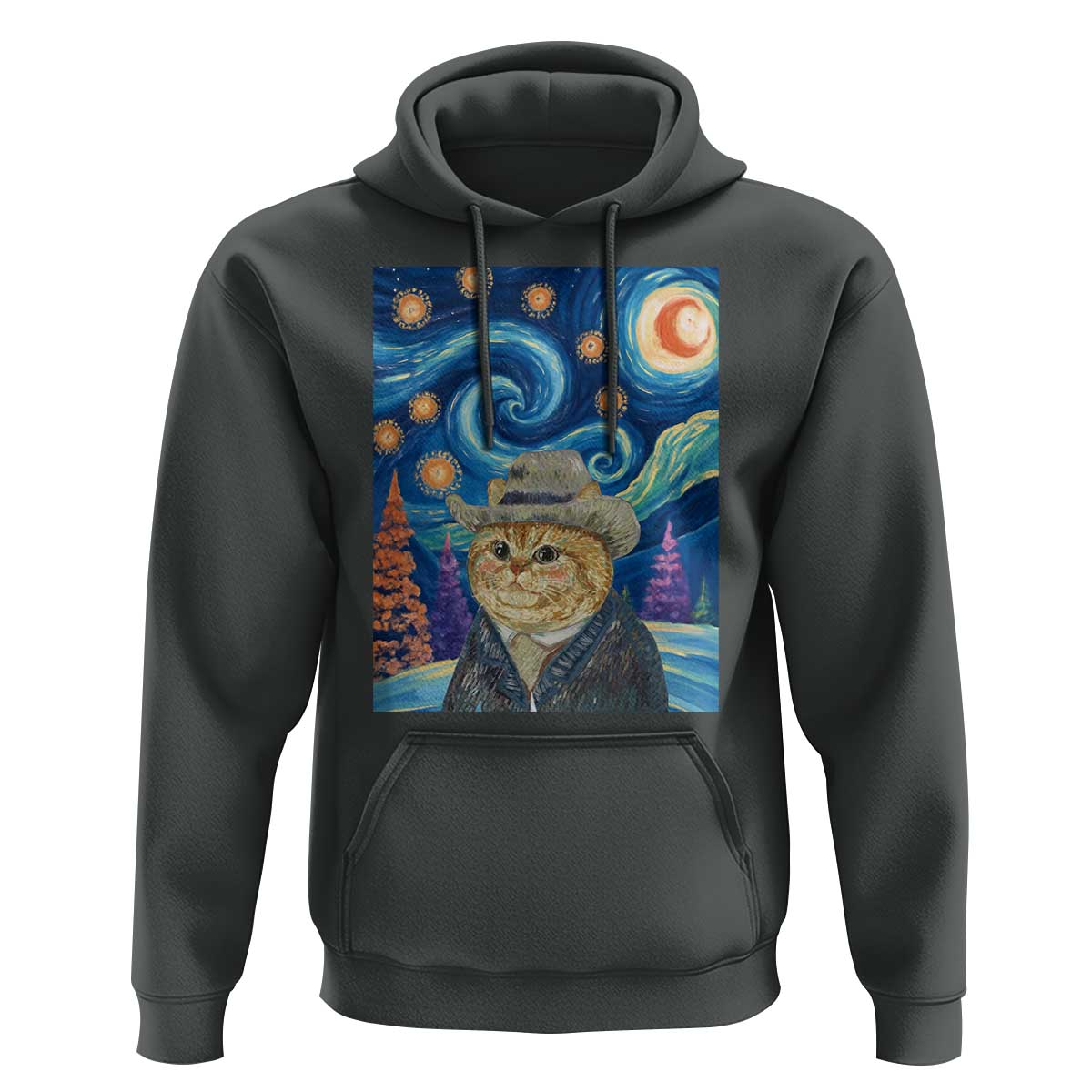 Funny Van Gogh Cat in Starry Night Hoodie - Wonder Print Shop