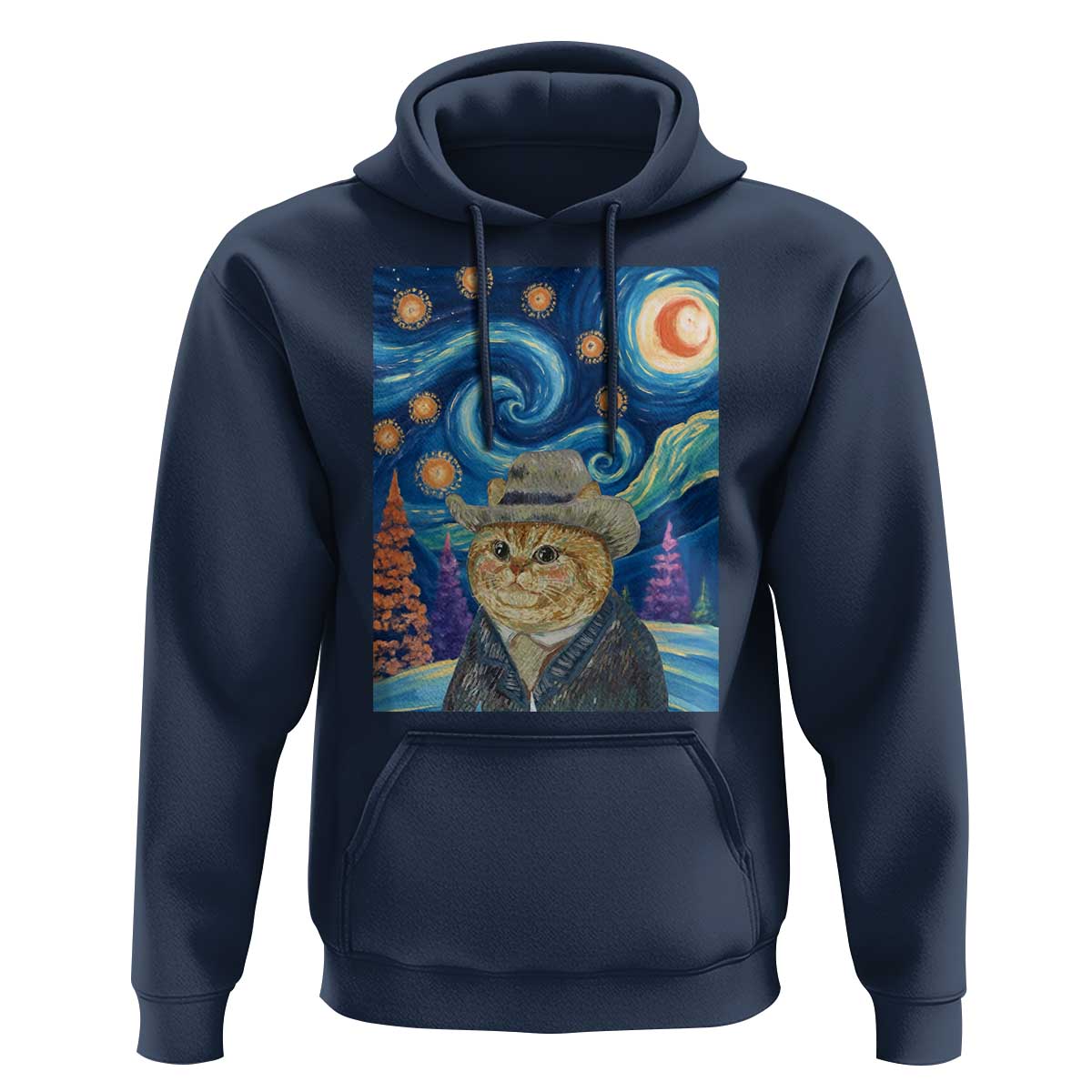 Funny Van Gogh Cat in Starry Night Hoodie - Wonder Print Shop