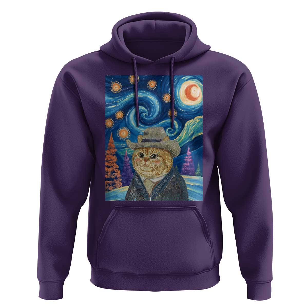 Funny Van Gogh Cat in Starry Night Hoodie - Wonder Print Shop