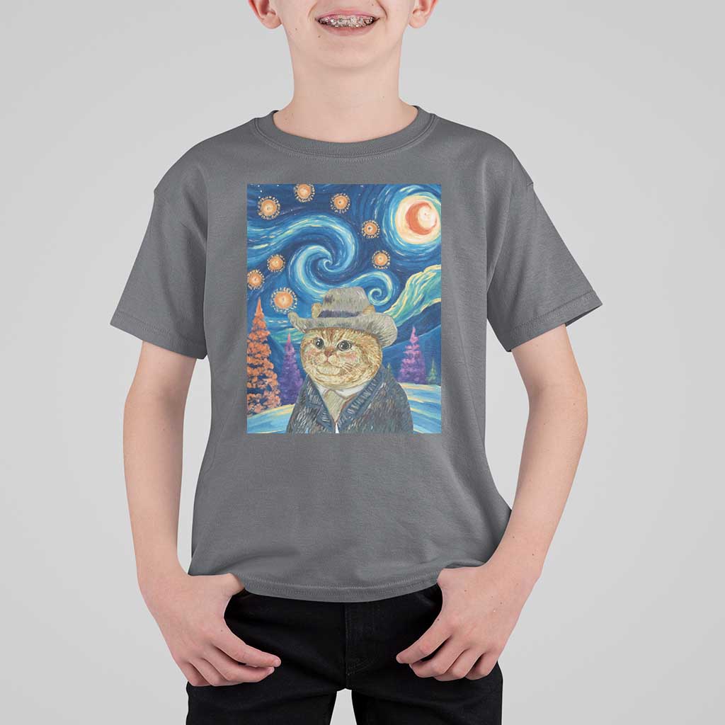 Funny Van Gogh Cat in Starry Night T Shirt For Kid - Wonder Print Shop