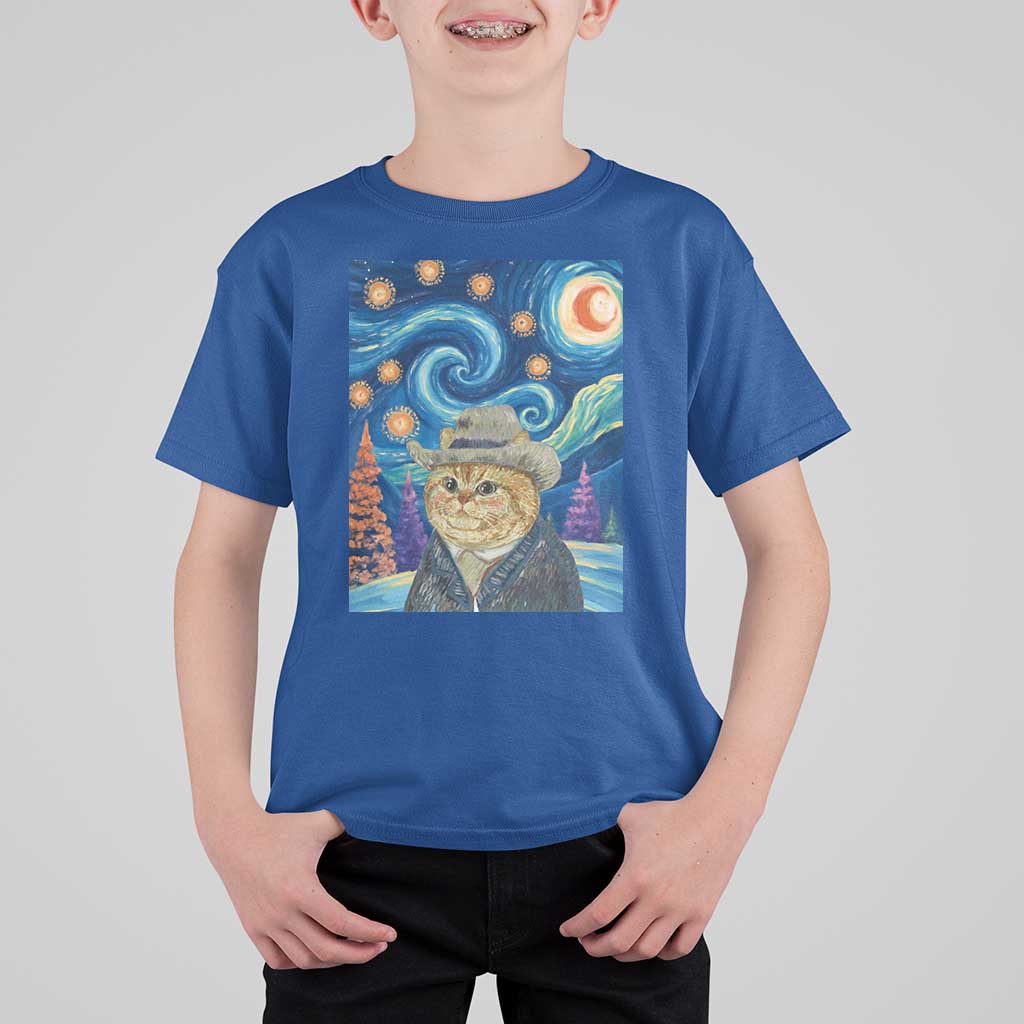 Funny Van Gogh Cat in Starry Night T Shirt For Kid - Wonder Print Shop