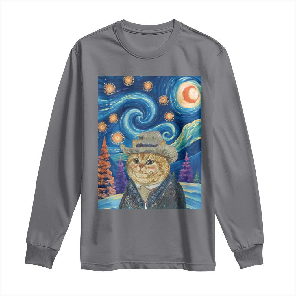 Funny Van Gogh Cat in Starry Night Long Sleeve Shirt - Wonder Print Shop