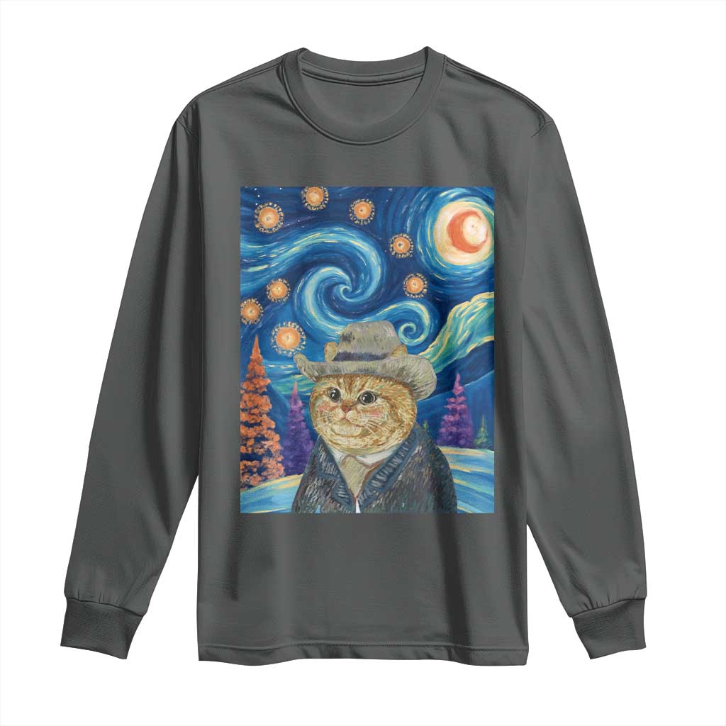 Funny Van Gogh Cat in Starry Night Long Sleeve Shirt - Wonder Print Shop