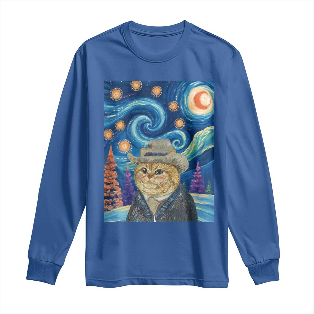 Funny Van Gogh Cat in Starry Night Long Sleeve Shirt - Wonder Print Shop