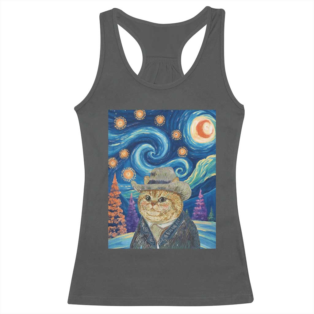 Funny Van Gogh Cat in Starry Night Racerback Tank Top - Wonder Print Shop
