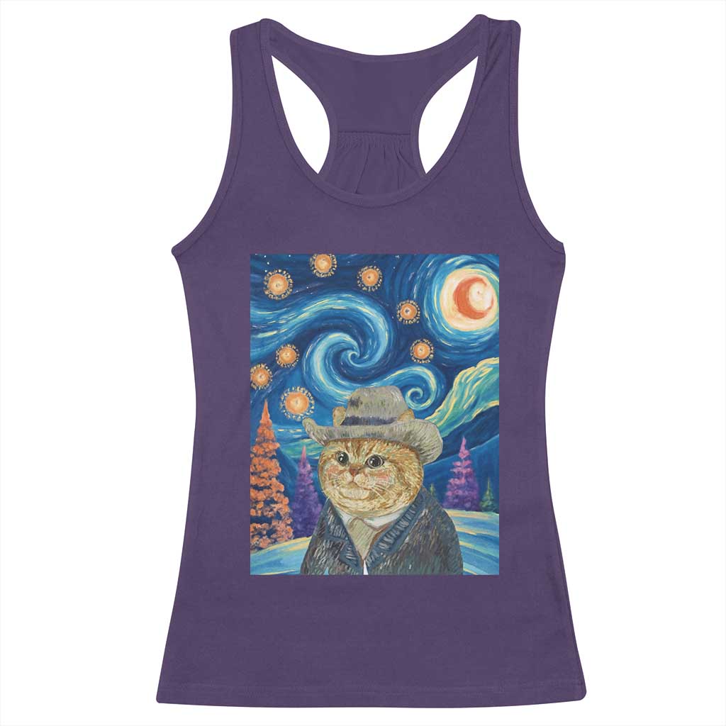 Funny Van Gogh Cat in Starry Night Racerback Tank Top - Wonder Print Shop