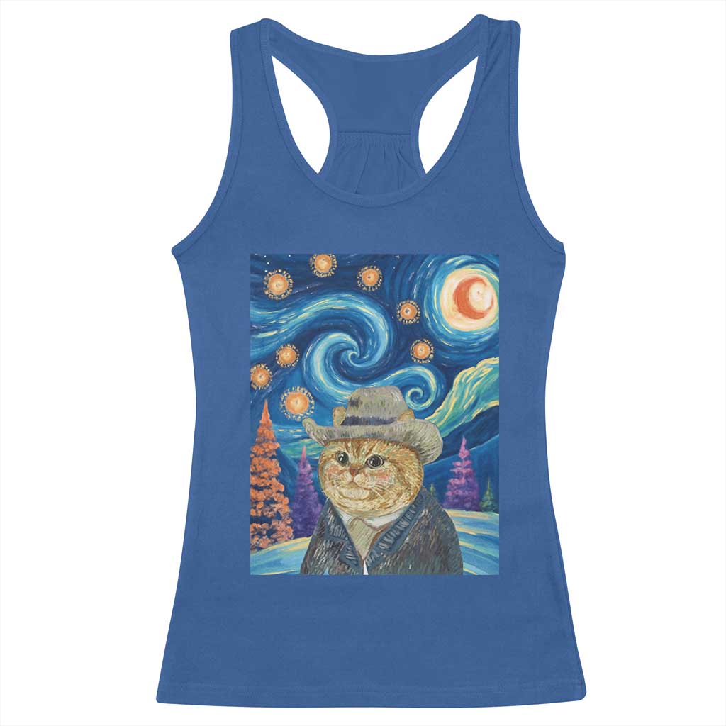 Funny Van Gogh Cat in Starry Night Racerback Tank Top - Wonder Print Shop