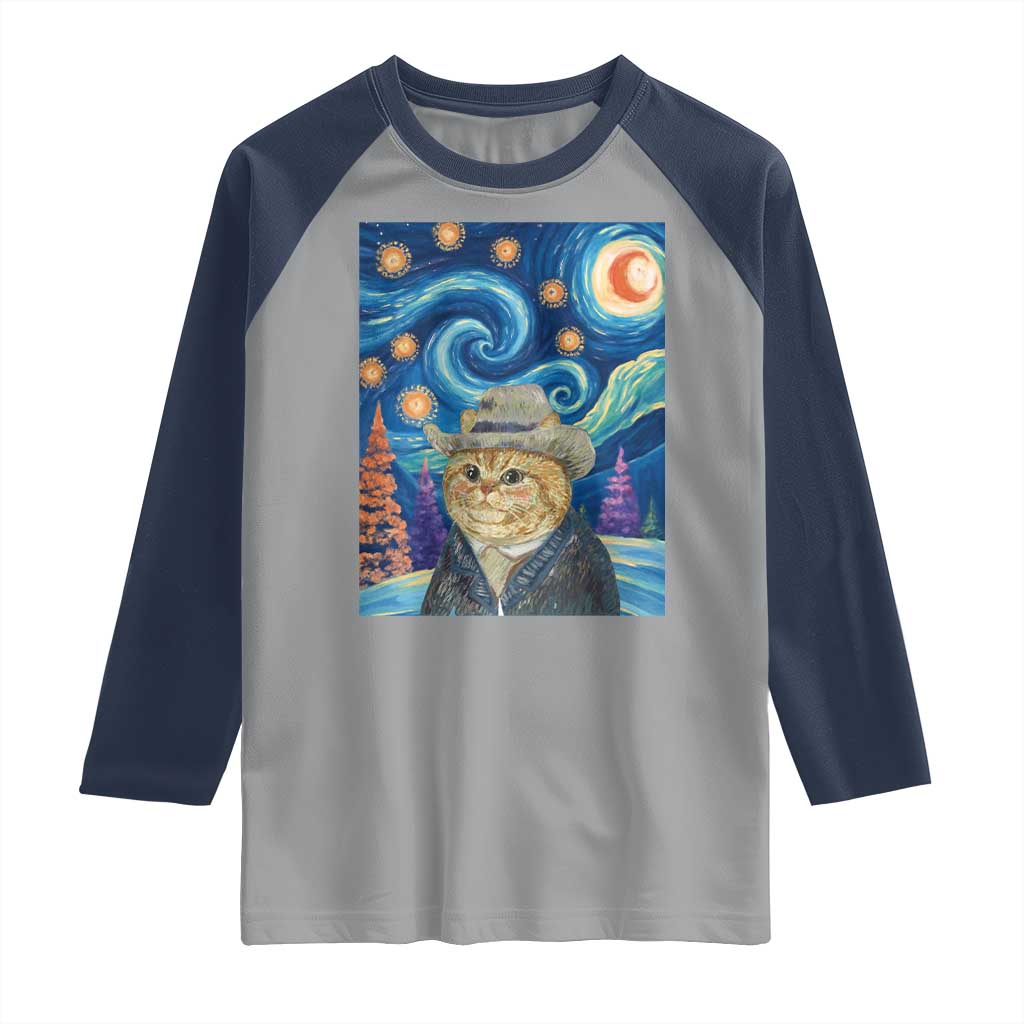 Funny Van Gogh Cat in Starry Night Raglan Shirt - Wonder Print Shop