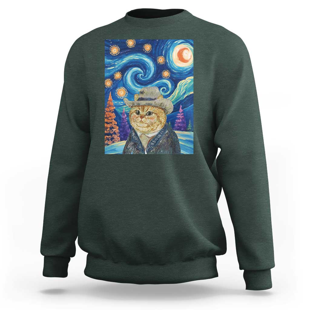 Funny Van Gogh Cat in Starry Night Sweatshirt - Wonder Print Shop