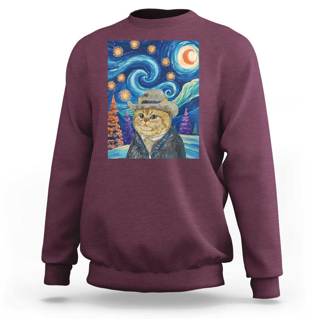 Funny Van Gogh Cat in Starry Night Sweatshirt - Wonder Print Shop