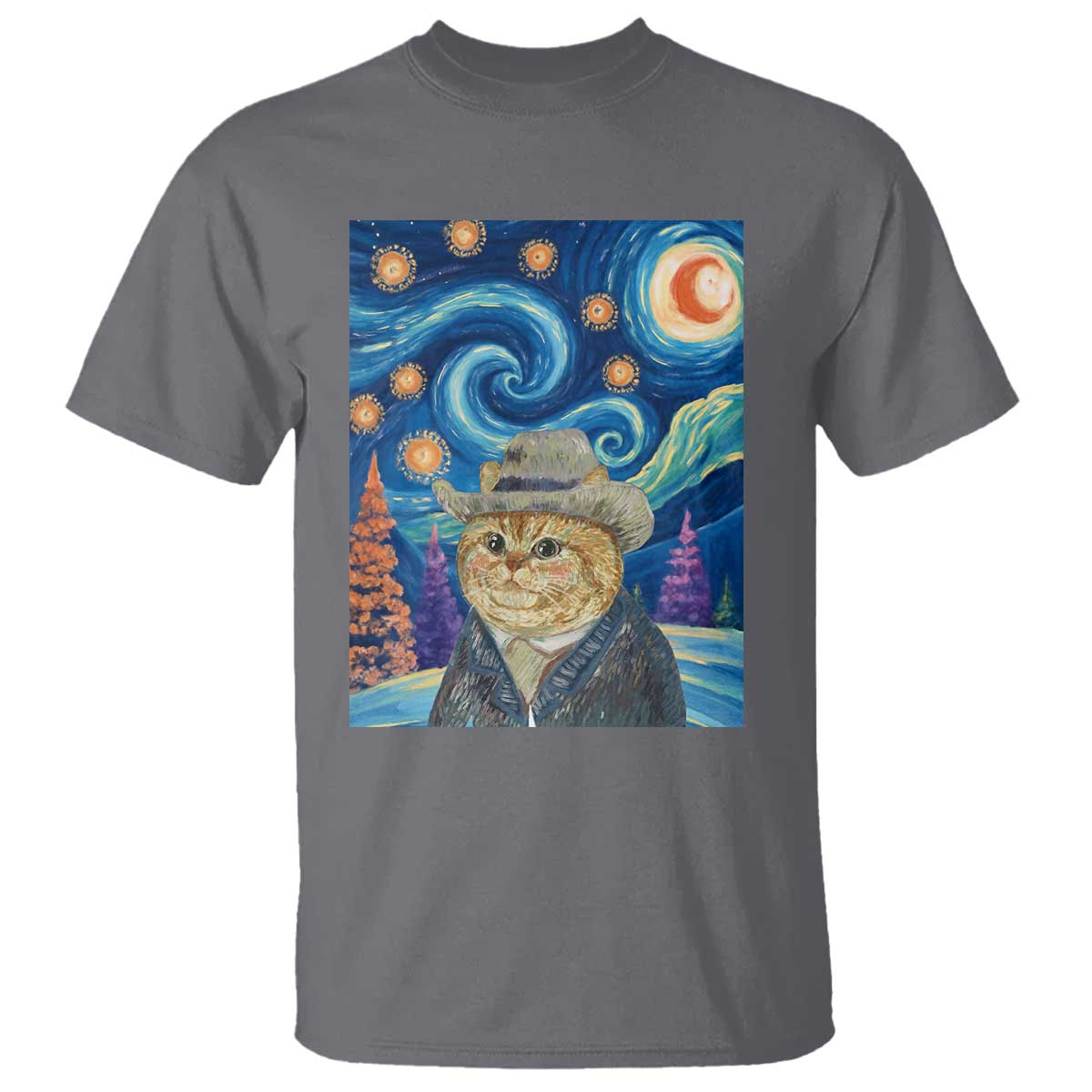 Funny Van Gogh Cat in Starry Night T Shirt - Wonder Print Shop