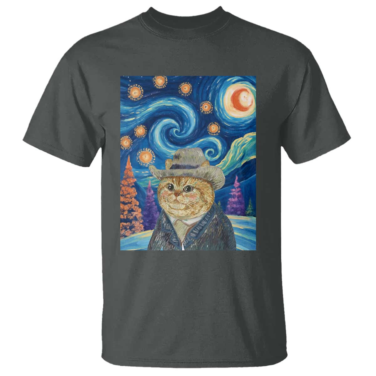 Funny Van Gogh Cat in Starry Night T Shirt - Wonder Print Shop