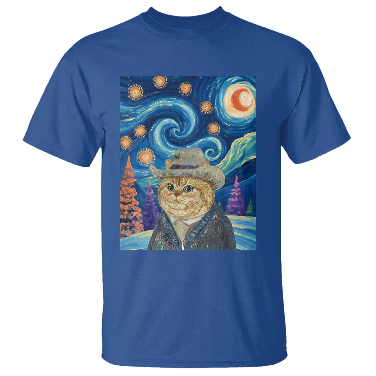 Funny Van Gogh Cat in Starry Night T Shirt - Wonder Print Shop