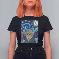 Funny Van Gogh Cat in Starry Night T Shirt For Women - Wonder Print Shop