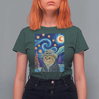Funny Van Gogh Cat in Starry Night T Shirt For Women - Wonder Print Shop
