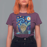 Funny Van Gogh Cat in Starry Night T Shirt For Women - Wonder Print Shop