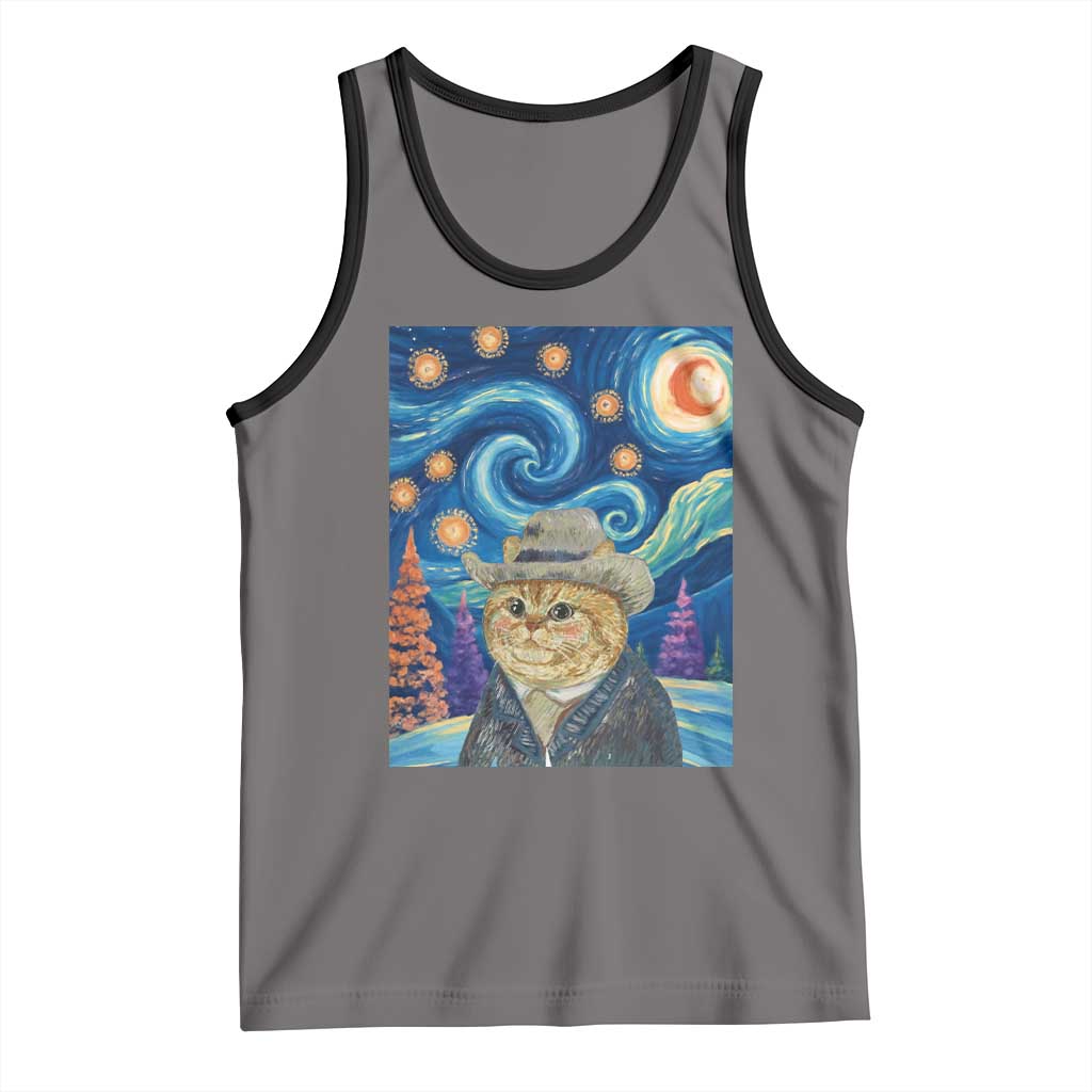 Funny Van Gogh Cat in Starry Night Tank Top - Wonder Print Shop