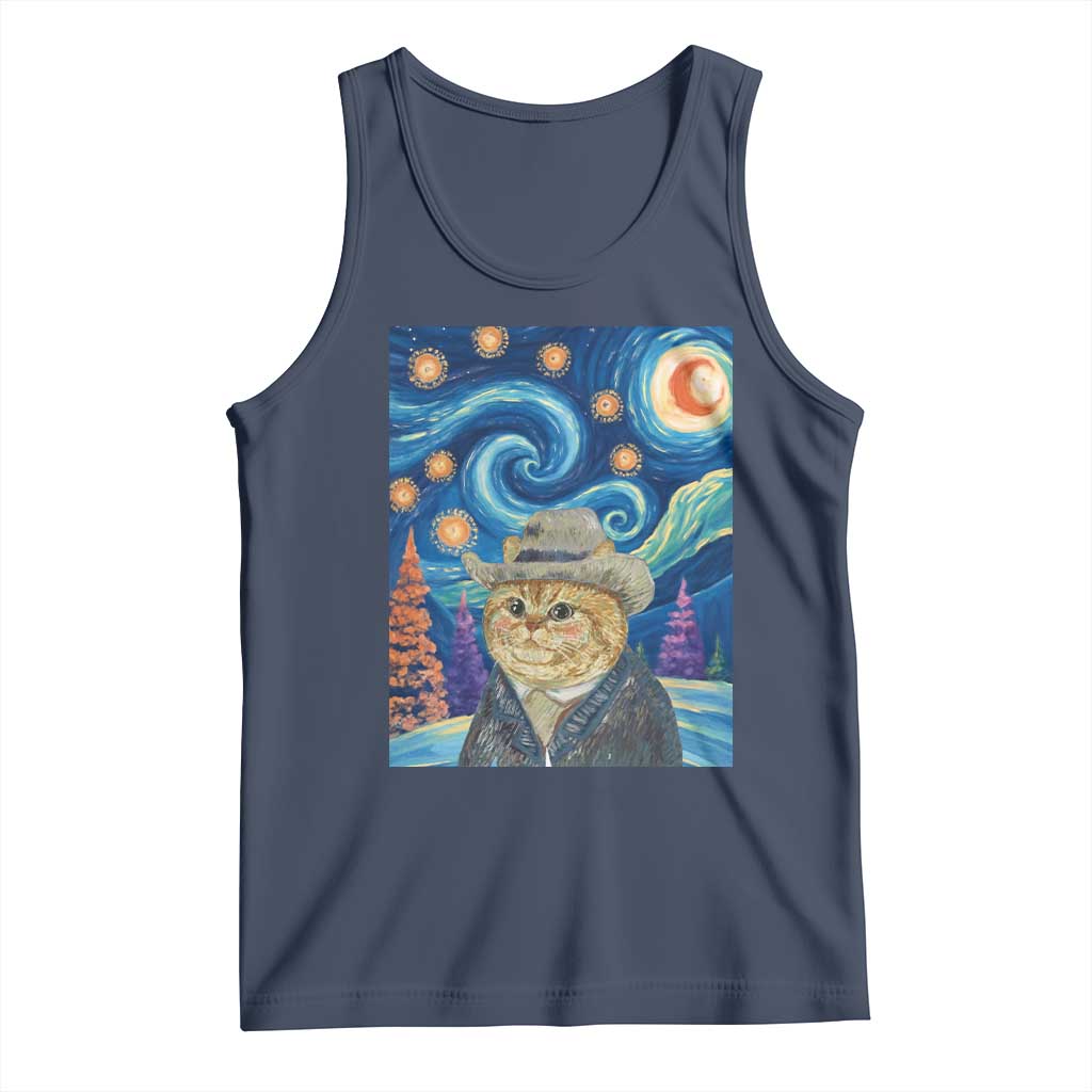 Funny Van Gogh Cat in Starry Night Tank Top - Wonder Print Shop