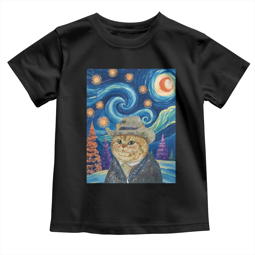 Funny Van Gogh Cat in Starry Night Toddler T Shirt - Wonder Print Shop