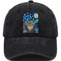Funny Van Gogh Cat in Starry Night Washed Cotton Baseball Cap