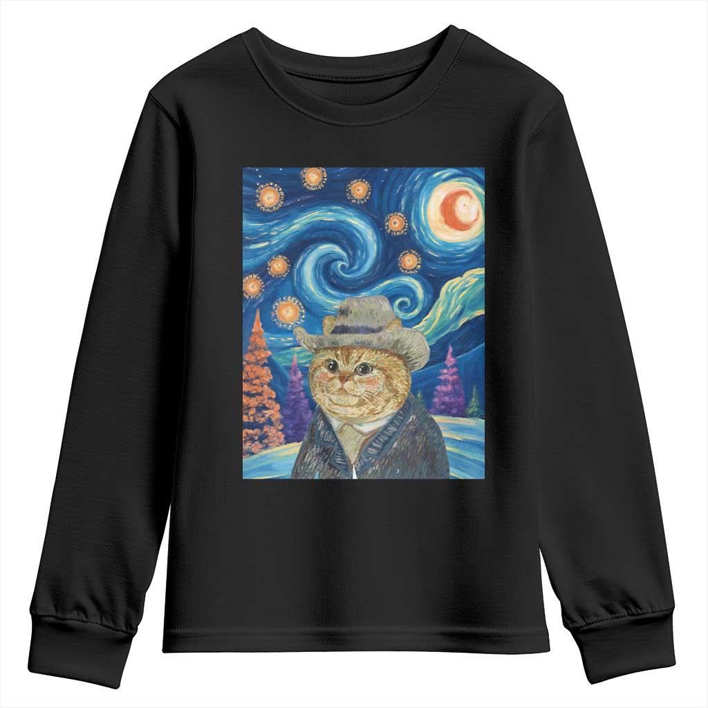 Funny Van Gogh Cat in Starry Night Youth Sweatshirt - Wonder Print Shop