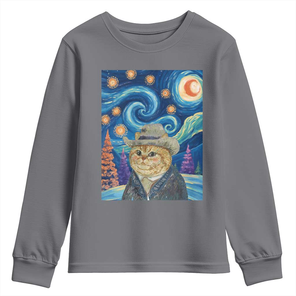 Funny Van Gogh Cat in Starry Night Youth Sweatshirt - Wonder Print Shop