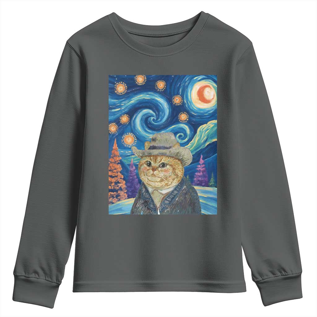 Funny Van Gogh Cat in Starry Night Youth Sweatshirt - Wonder Print Shop