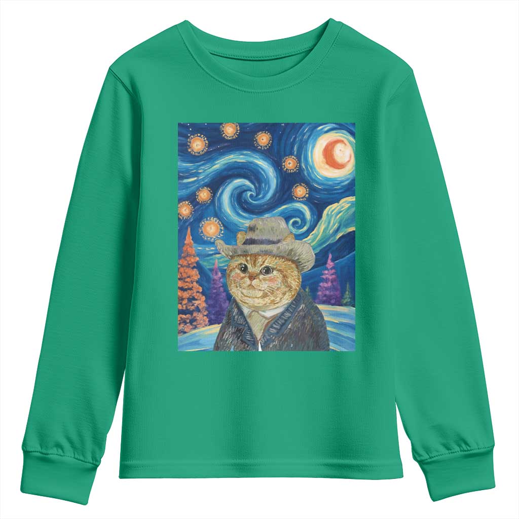 Funny Van Gogh Cat in Starry Night Youth Sweatshirt - Wonder Print Shop