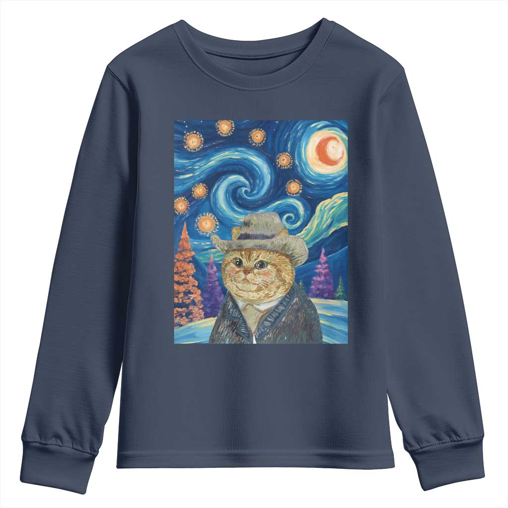 Funny Van Gogh Cat in Starry Night Youth Sweatshirt - Wonder Print Shop
