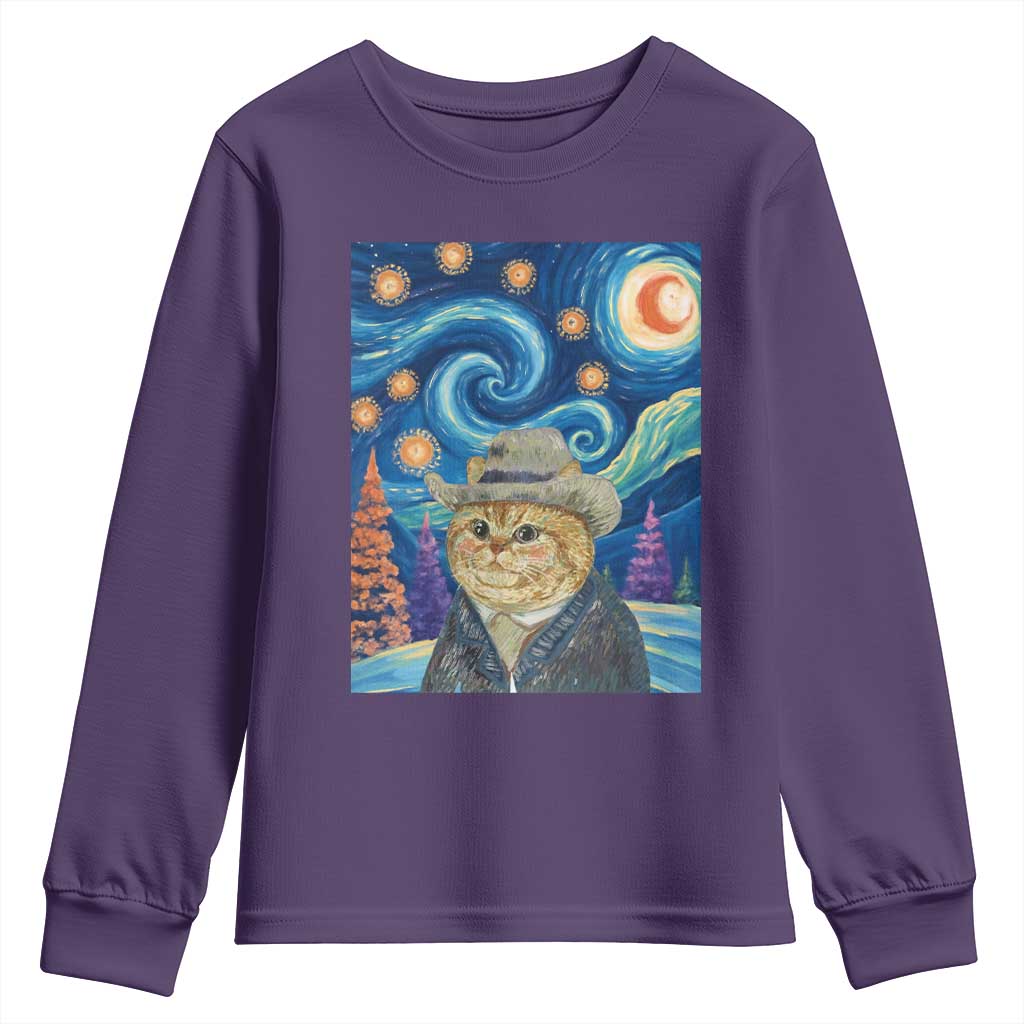 Funny Van Gogh Cat in Starry Night Youth Sweatshirt - Wonder Print Shop
